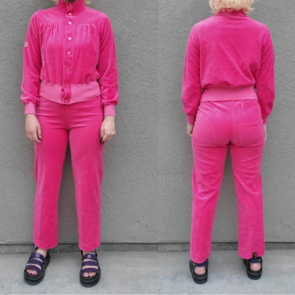two piece velour barbie pink vintage jumpsuit